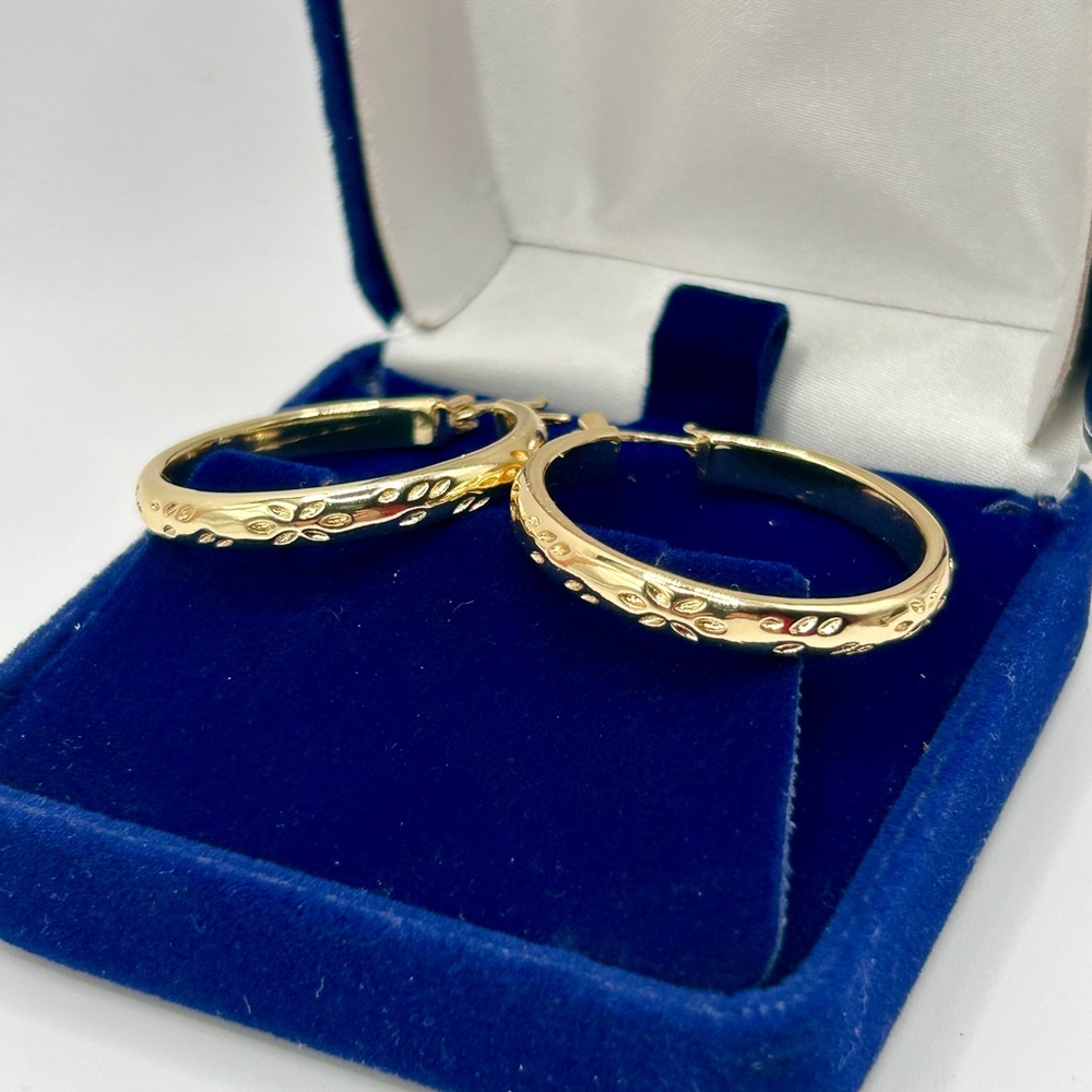 New 12k Gold Embossed Hoop Earrings - Picture 3 of 7